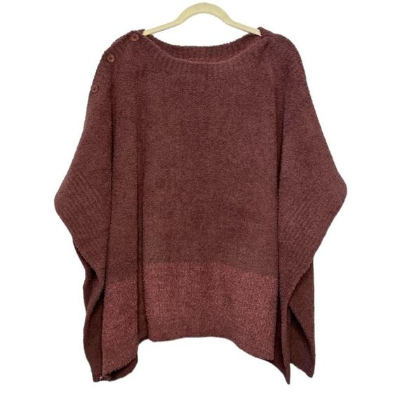 Barefoot Dreams maroon button cozychic poncho sweater one size - Picture 2 of 10